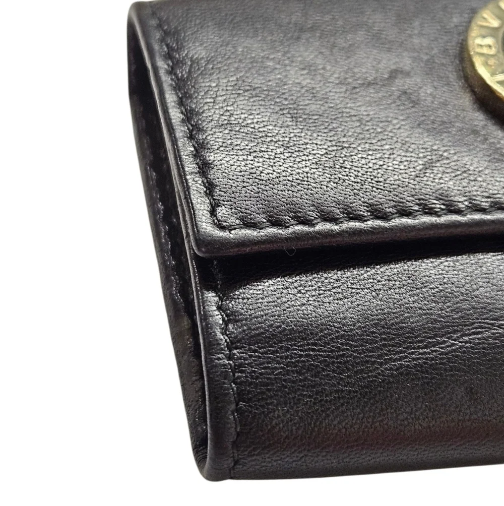 Bvlgari Small Keyholder Wallet In Black Calf Leather And Light Gold